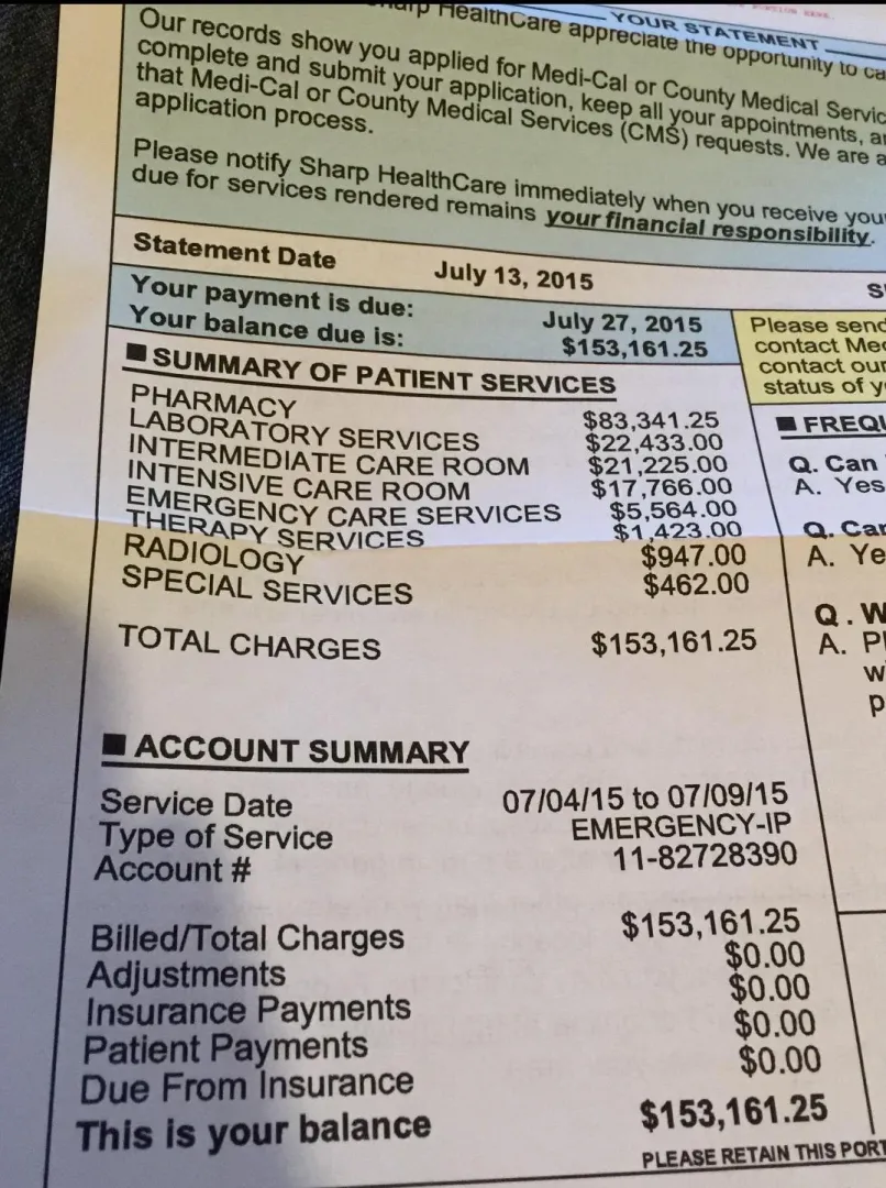 The patient survived but must have surely died because of heart attack after getting this bill 🥹😢